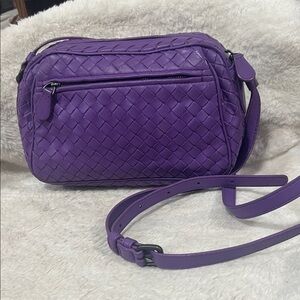 Authentic Bottega Veneta Purple Woven Crossbody Bag
